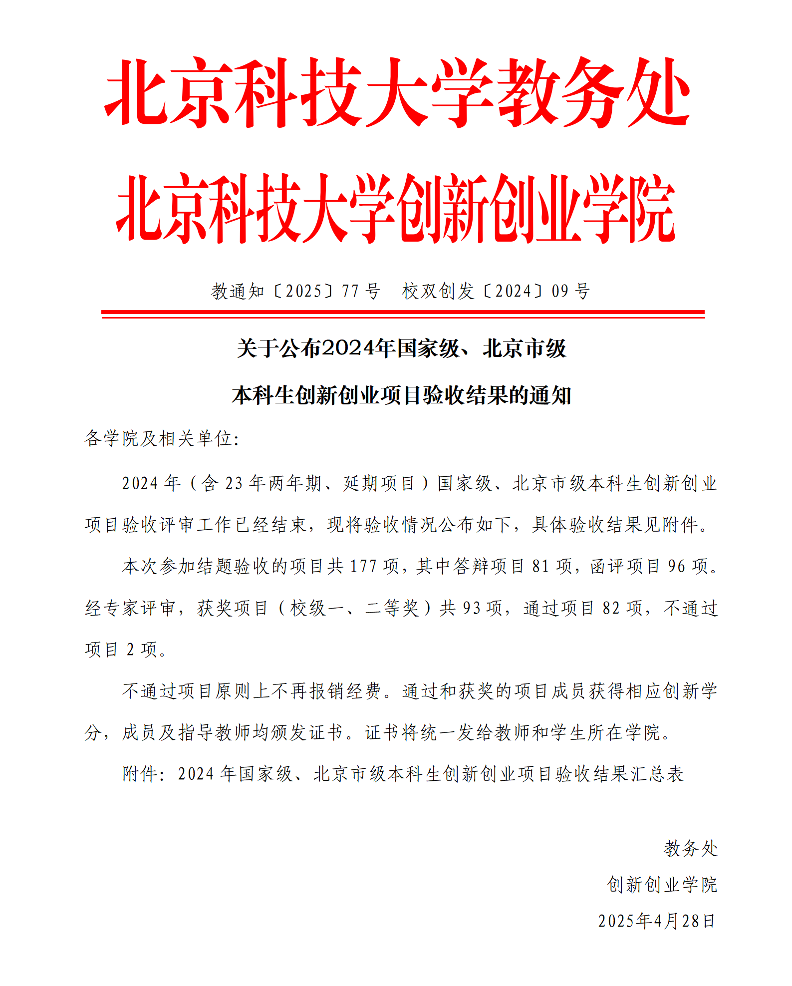 教通知〔2025〕77号 校双创发〔2025〕03号-关于公布2024年国家级、北京市级本科生杏吧
项目验收结果的通知_01.png